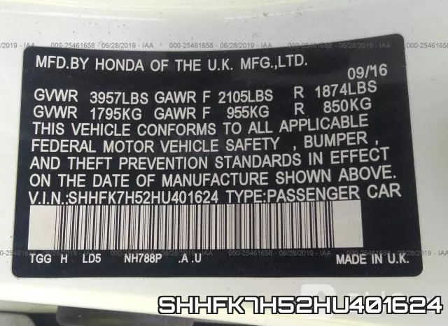 SHHFK7H52HU401624 фото 5