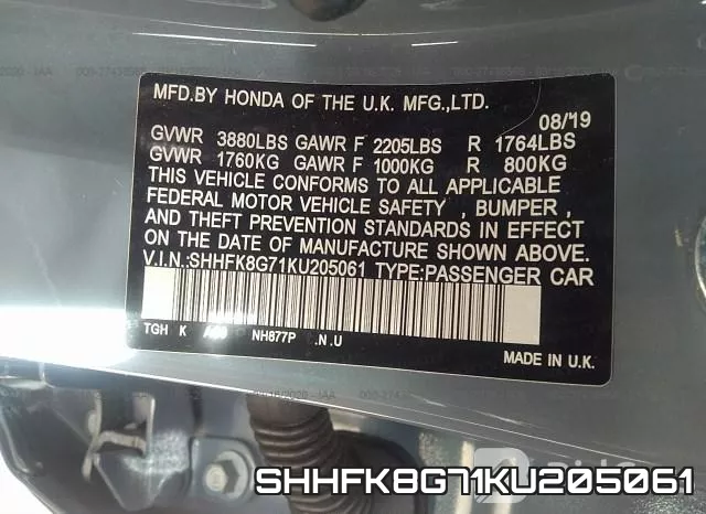 SHHFK8G71KU205061 фото 3