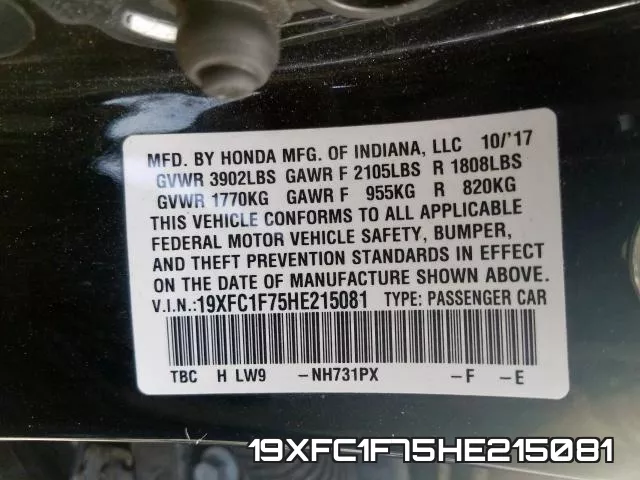 19XFC1F75HE215081 фото 2