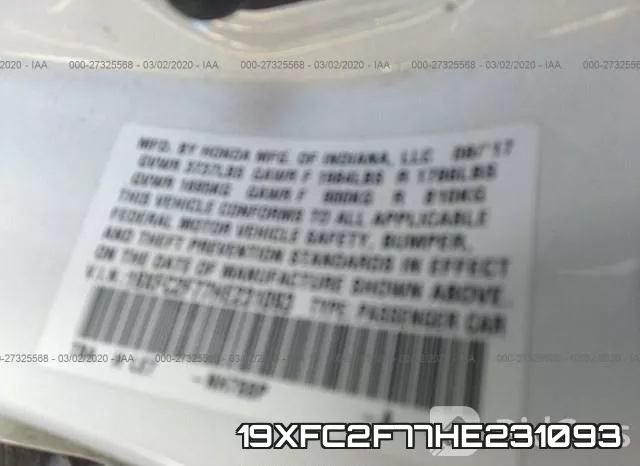19XFC2F77HE231093 фото 10