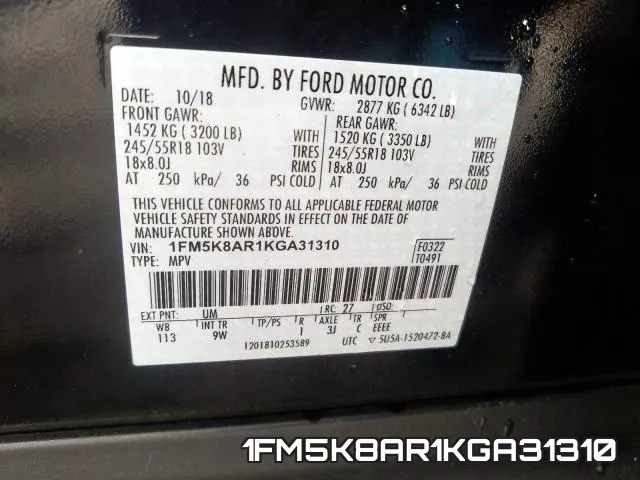 1FM5K8AR1KGA31310 фото 2