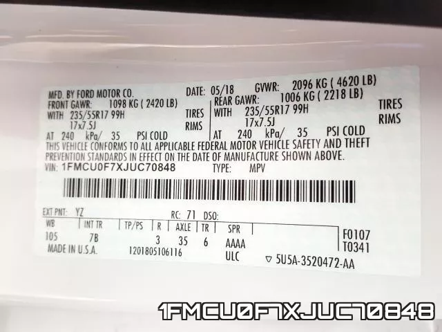 1FMCU0F7XJUC70848 фото 2