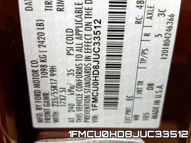 1FMCU0HD8JUC33512 фото 2