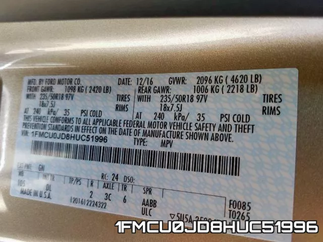 1FMCU0JD8HUC51996 фото 2