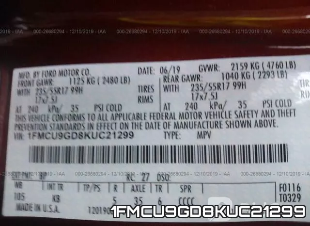 1FMCU9GD8KUC21299 фото 10