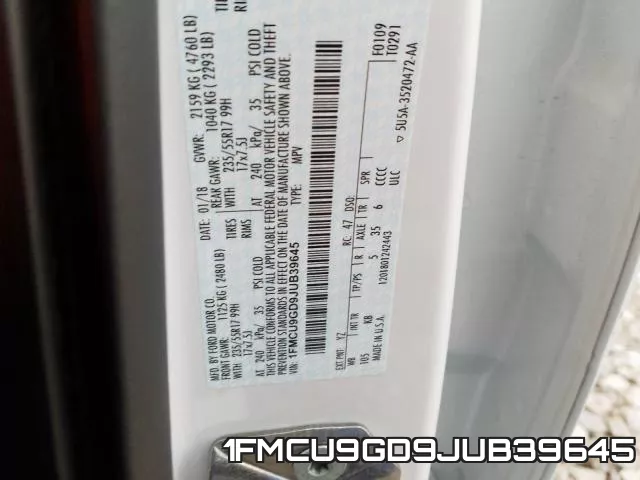 1FMCU9GD9JUB39645 фото 2