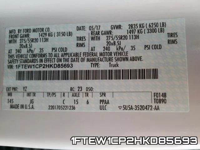 1FTEW1CP2HKD85693 фото 2