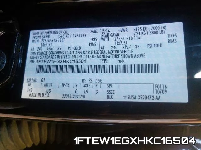 1FTEW1EGXHKC16504 фото 2