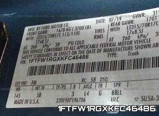 1FTFW1RGXKFC46486 фото 10
