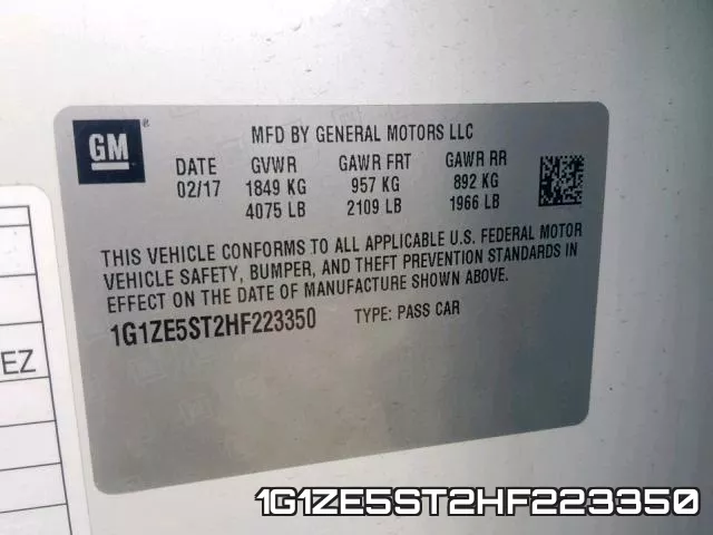 1G1ZE5ST2HF223350 фото 2