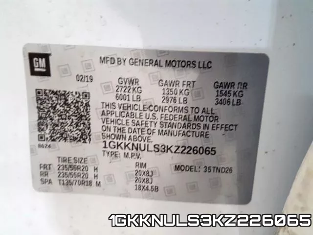 1GKKNULS3KZ226065 фото 2