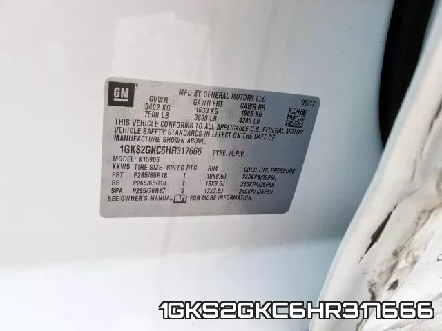 1GKS2GKC6HR317666 фото 2