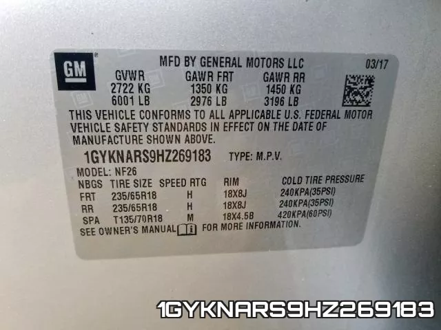 1GYKNARS9HZ269183 фото 2