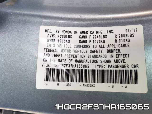1HGCR2F37HA165065 фото 2