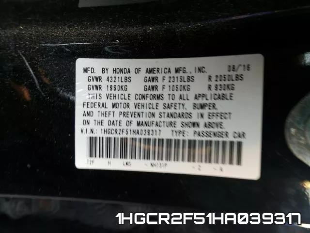 1HGCR2F51HA039317 фото 2