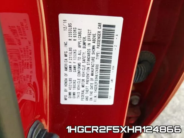 1HGCR2F5XHA124866 фото 2