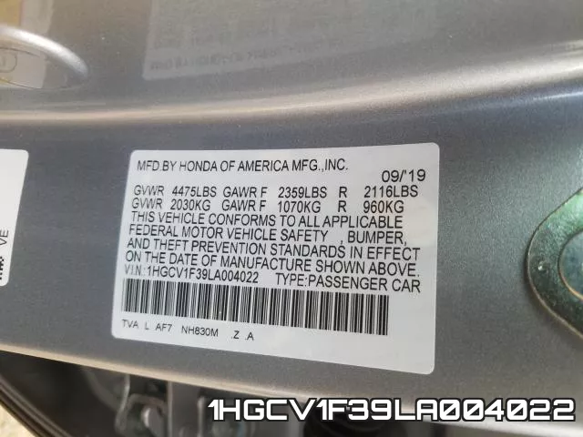 1HGCV1F39LA004022 фото 2