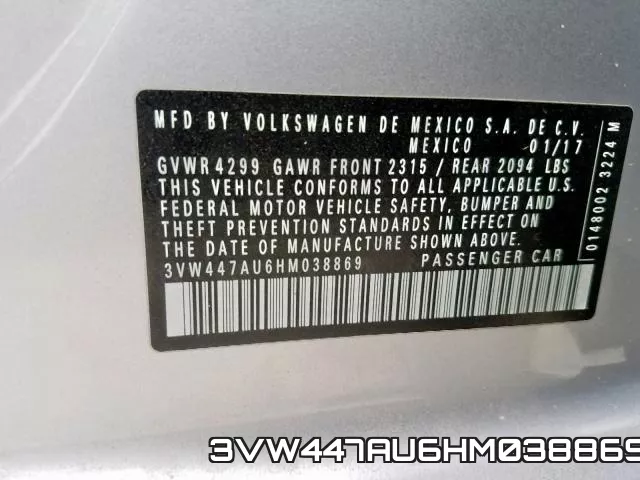 3VW447AU6HM038869 фото 2