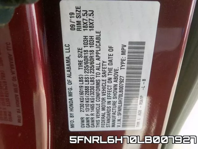 5FNRL6H70LB007927 фото 2