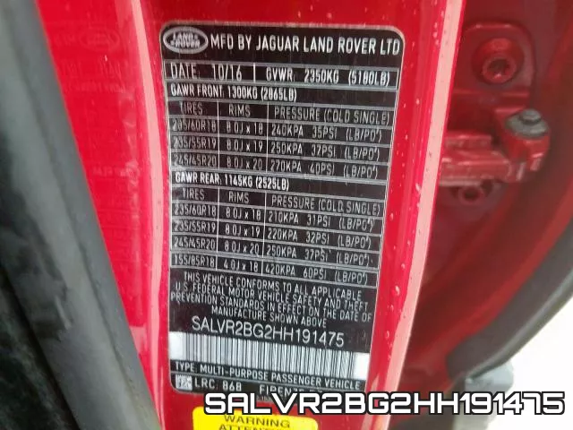SALVR2BG2HH191475 фото 2