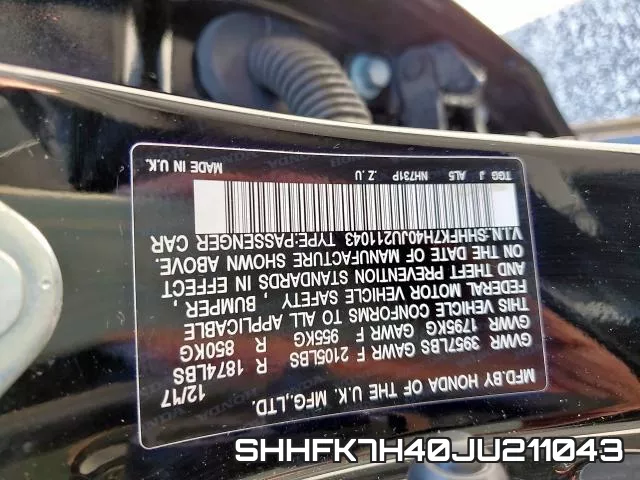 SHHFK7H40JU211043 фото 2