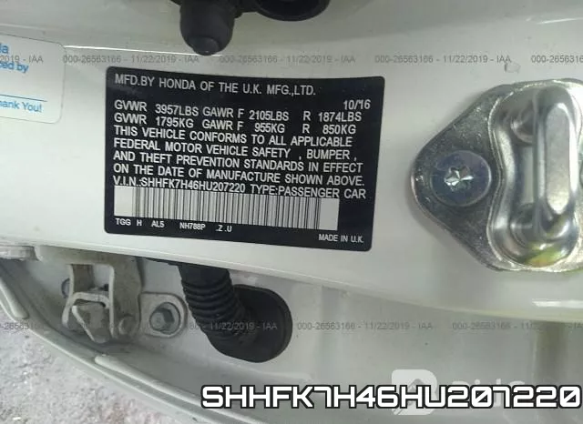 SHHFK7H46HU207220 фото 7