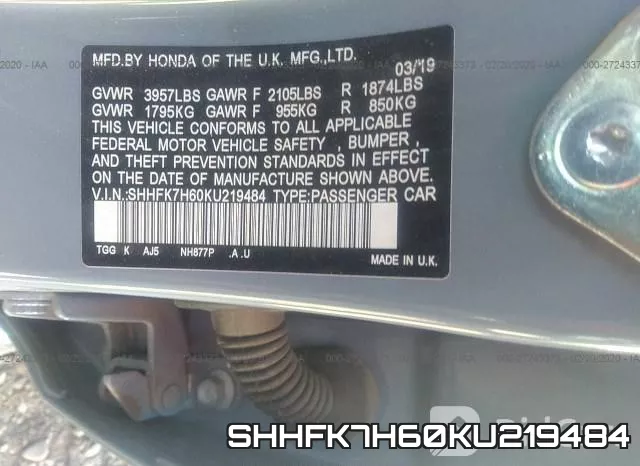 SHHFK7H60KU219484 фото 7