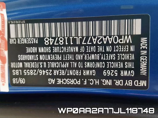 WP0AA2A77JL118748 фото 2