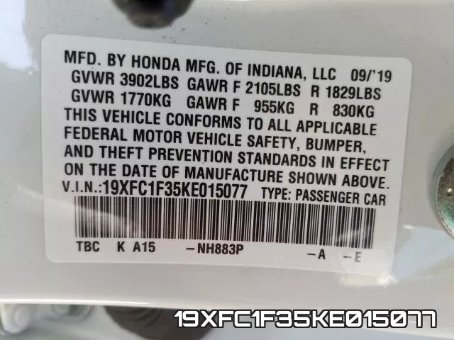 19XFC1F35KE015077 фото 2