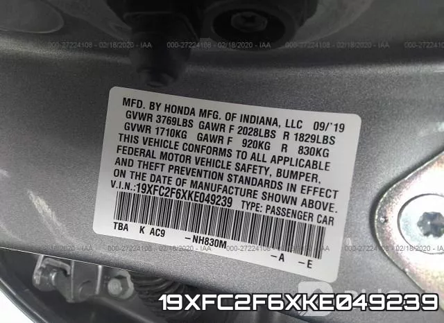19XFC2F6XKE049239 фото 10