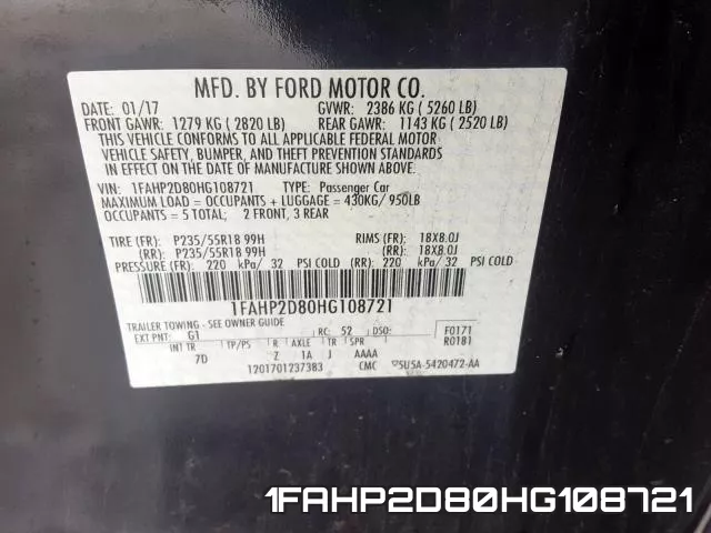 1FAHP2D80HG108721 фото 2