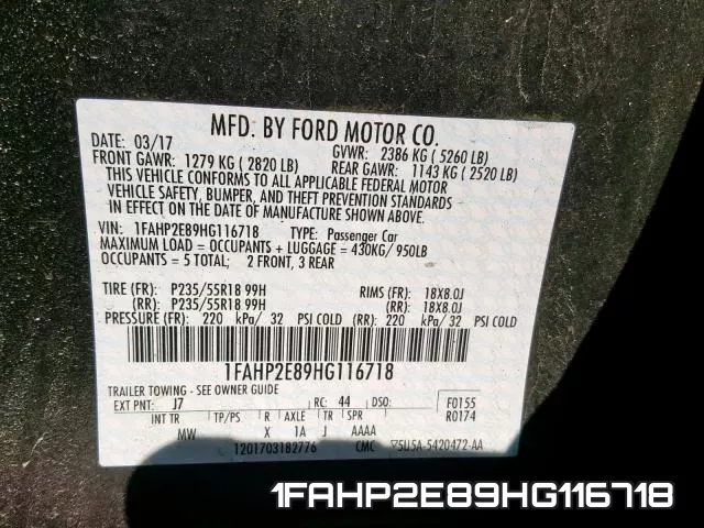 1FAHP2E89HG116718 фото 2