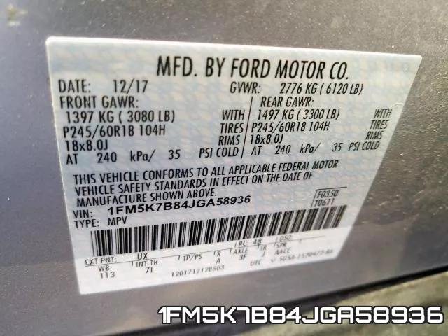 1FM5K7B84JGA58936 фото 2
