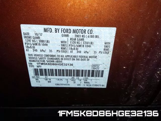 1FM5K8D86HGE32136 фото 2
