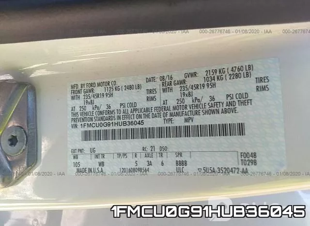 1FMCU0G91HUB36045 фото 7