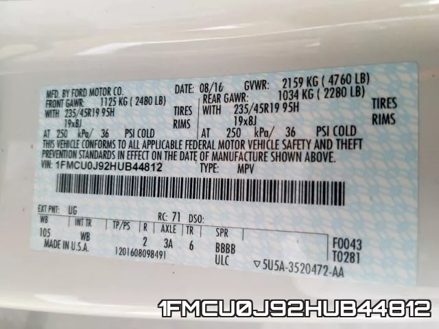 1FMCU0J92HUB44812 фото 2