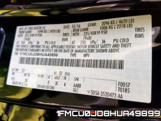1FMCU0JD8HUA49899 фото 2