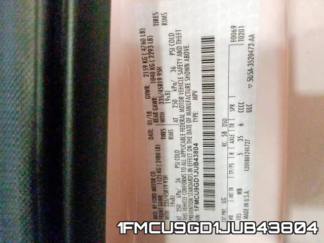 1FMCU9GD1JUB43804 фото 2