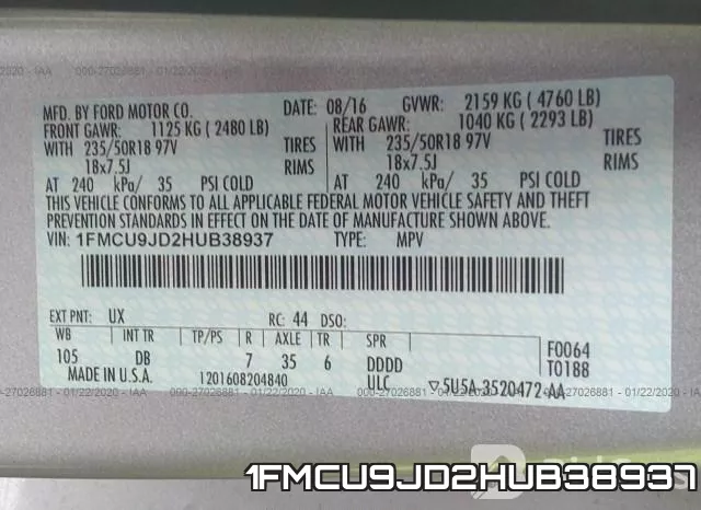 1FMCU9JD2HUB38937 фото 10