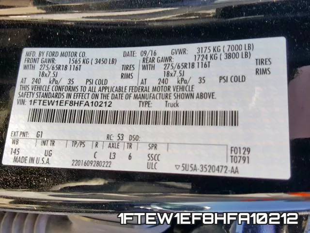1FTEW1EF8HFA10212 фото 2