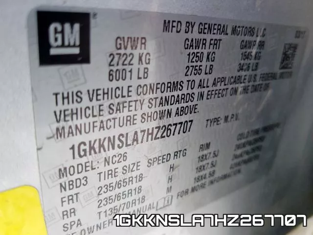 1GKKNSLA7HZ267707 фото 2