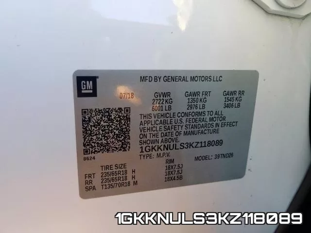 1GKKNULS3KZ118089 фото 2