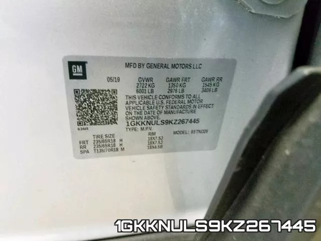 1GKKNULS9KZ267445 фото 2