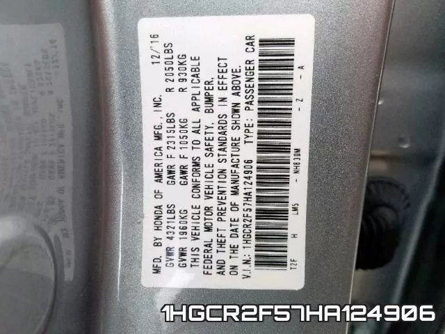 1HGCR2F57HA124906 фото 2