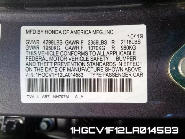 1HGCV1F12LA014583 фото 2
