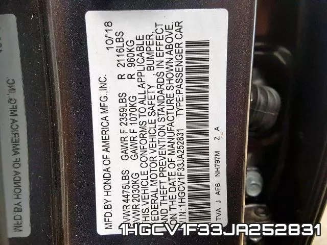 1HGCV1F33JA252831 фото 2