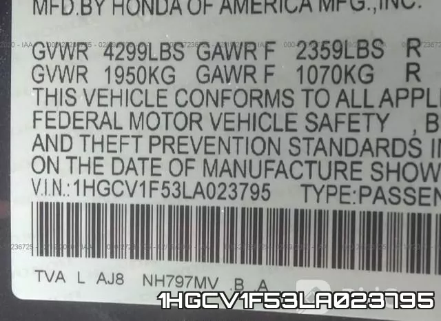 1HGCV1F53LA023795 фото 10