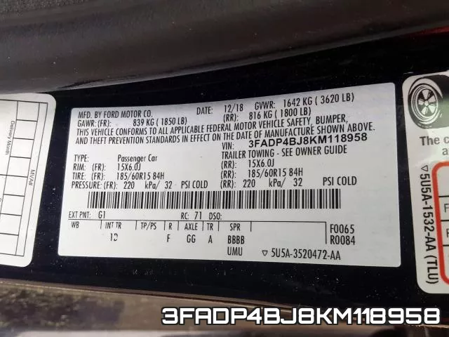3FADP4BJ8KM118958 фото 2