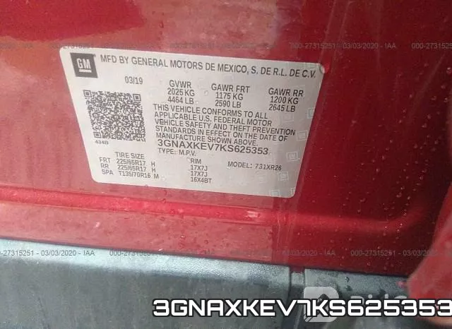 3GNAXKEV7KS625353 фото 7