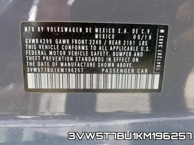 3VW5T7BU1KM196257 фото 2